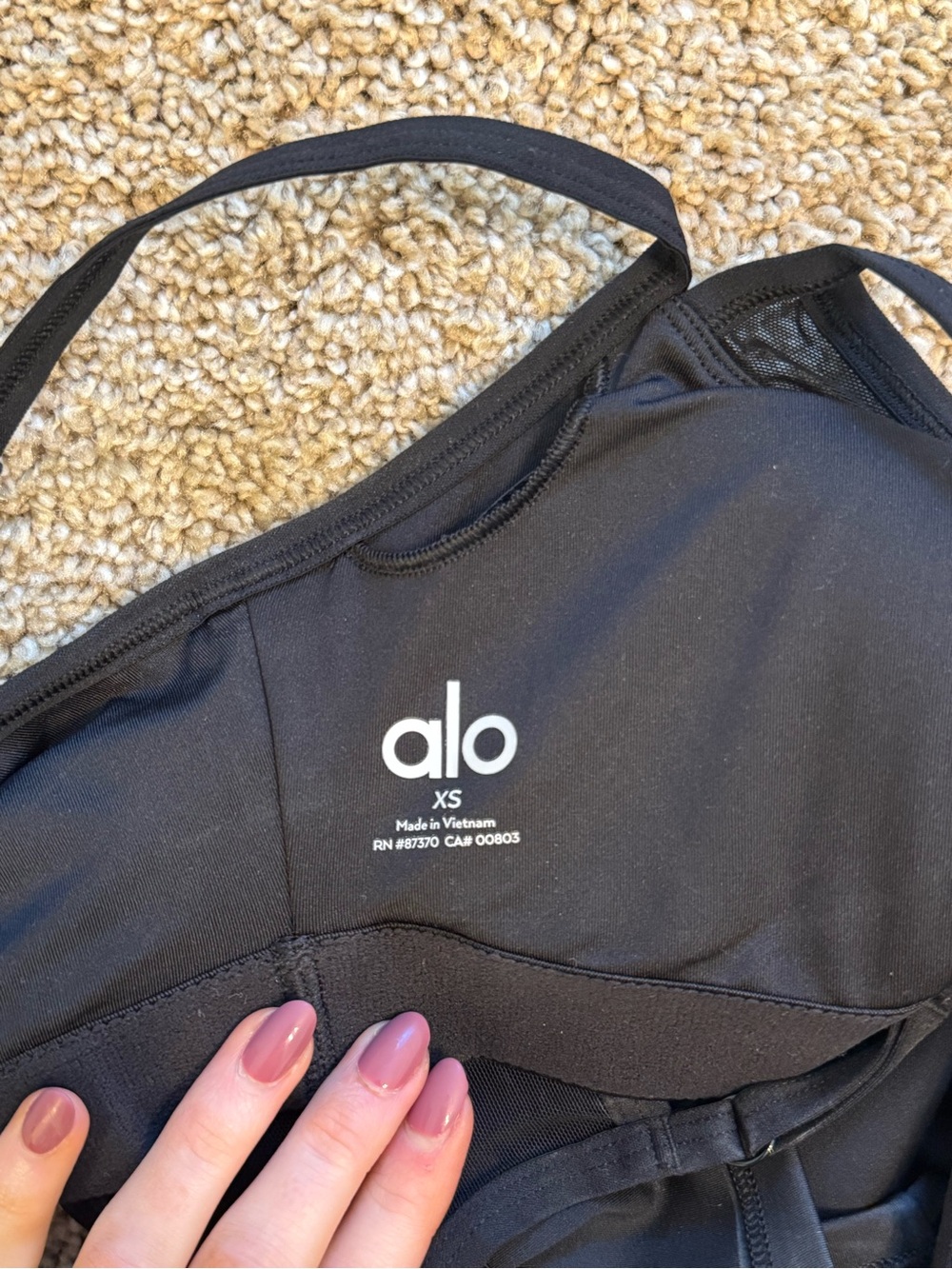 ALO Yoga Black Double-Strap Mesh-Trim Crop Tank - Picture 4 of 5
